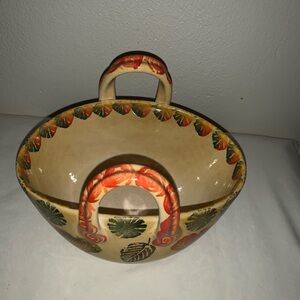 Italian Ceramic Handcrafted painting Vintage pottery basket falls motif.Perfect